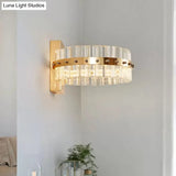 Modern Crystal Prism Drum Wall Sconce Light With Led Flush Mount Gold Finish