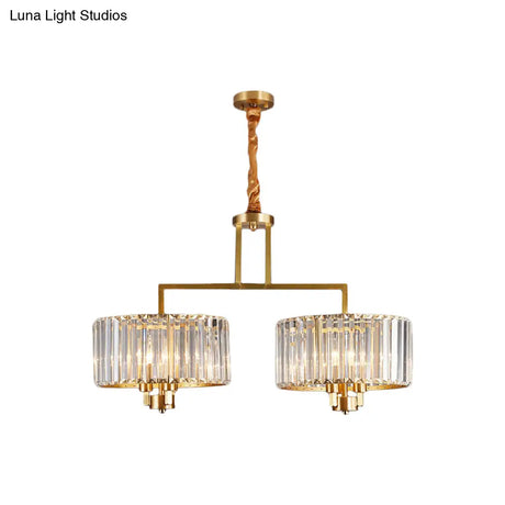 Modern Crystal Prism Pendant Light With 6 Bulbs - Clear Drum Chandelier For Great Room
