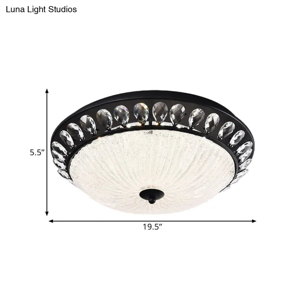 Modern Crystal Raindrop Led Flushmount Ceiling Light For Bedroom - Black Canopy Bowl Design