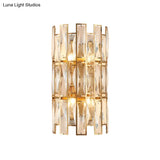 Modern Crystal Rectangle Wall Sconce - Gold 11/17 Wide Cylinder Surface 2/4 Lights Mounted Lighting