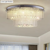 Modern Crystal Rod Ceiling Lamp - 2 Tiers Nickel Led Flush Light Fixture For Living Room