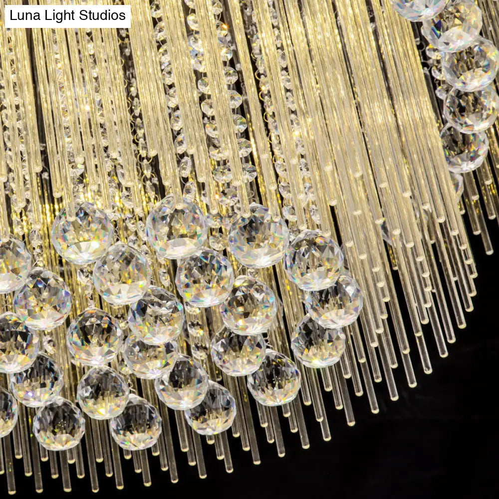 Modern Crystal Rod Ceiling Lamp - 2 Tiers Nickel Led Flush Light Fixture For Living Room