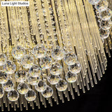 Modern Crystal Rod Ceiling Lamp - 2 Tiers Nickel Led Flush Light Fixture For Living Room