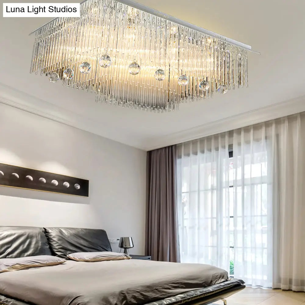 Modern Crystal Rod Rectangle Ceiling Light With 16 Heads – Ideal For Bedroom Flush Mount
