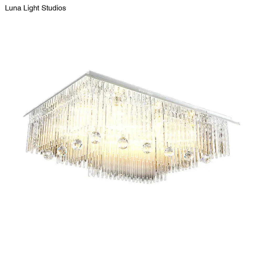 Modern Crystal Rod Rectangle Ceiling Light With 16 Heads – Ideal For Bedroom Flush Mount