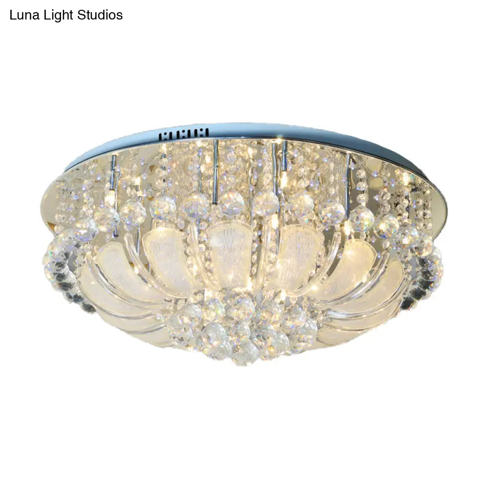 Modern Crystal Round Flush Light - 19.5’/23.5’/31.5’ Wide 6/7/13 Heads Stainless - Steel