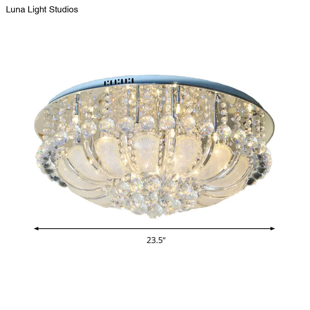 Modern Crystal Round Flush Light - 19.5’/23.5’/31.5’ Wide 6/7/13 Heads Stainless - Steel