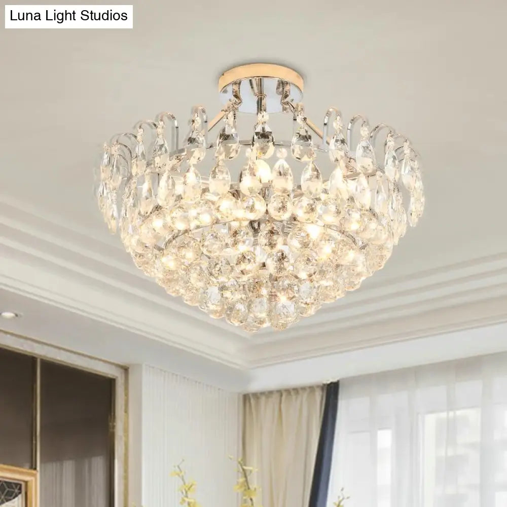 Modern Crystal Semi-Flush Ceiling Lamp With 4 Chrome Lights For Dining Room