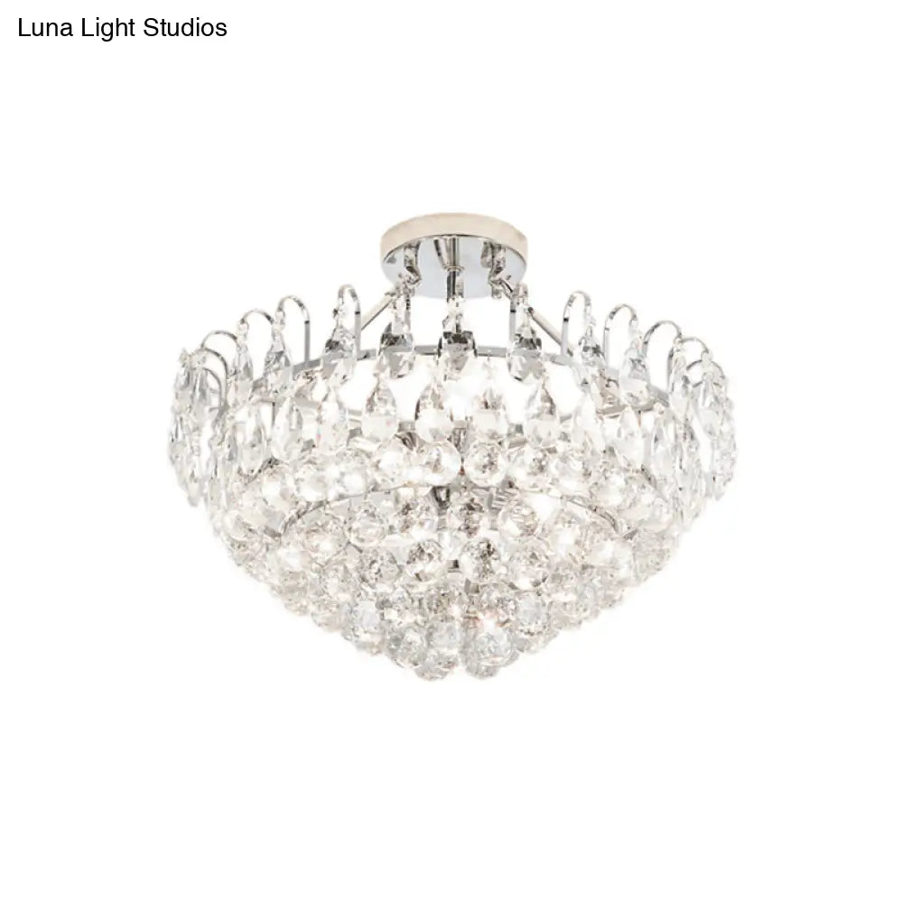 Modern Crystal Semi-Flush Ceiling Lamp With 4 Chrome Lights For Dining Room
