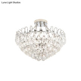 Modern Crystal Semi-Flush Ceiling Lamp With 4 Chrome Lights For Dining Room
