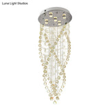Modern Crystal Spiral Flush Light With 5 Bulbs - Nickel Finish For Living Room Ceiling Lighting