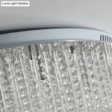 Modern Crystal Strand 3-Tier Nickel Led Ceiling Light Flush Mount For Living Room