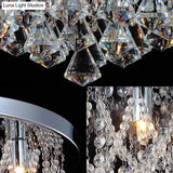 Modern Crystal Strand Ceiling Lamp - Dome Flush 3 Lights 14’/18’ Wide Chrome; Ideal For Bedroom