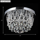 Modern Crystal Strand Ceiling Lamp - Dome Flush 3 Lights 14’/18’ Wide Chrome; Ideal For Bedroom
