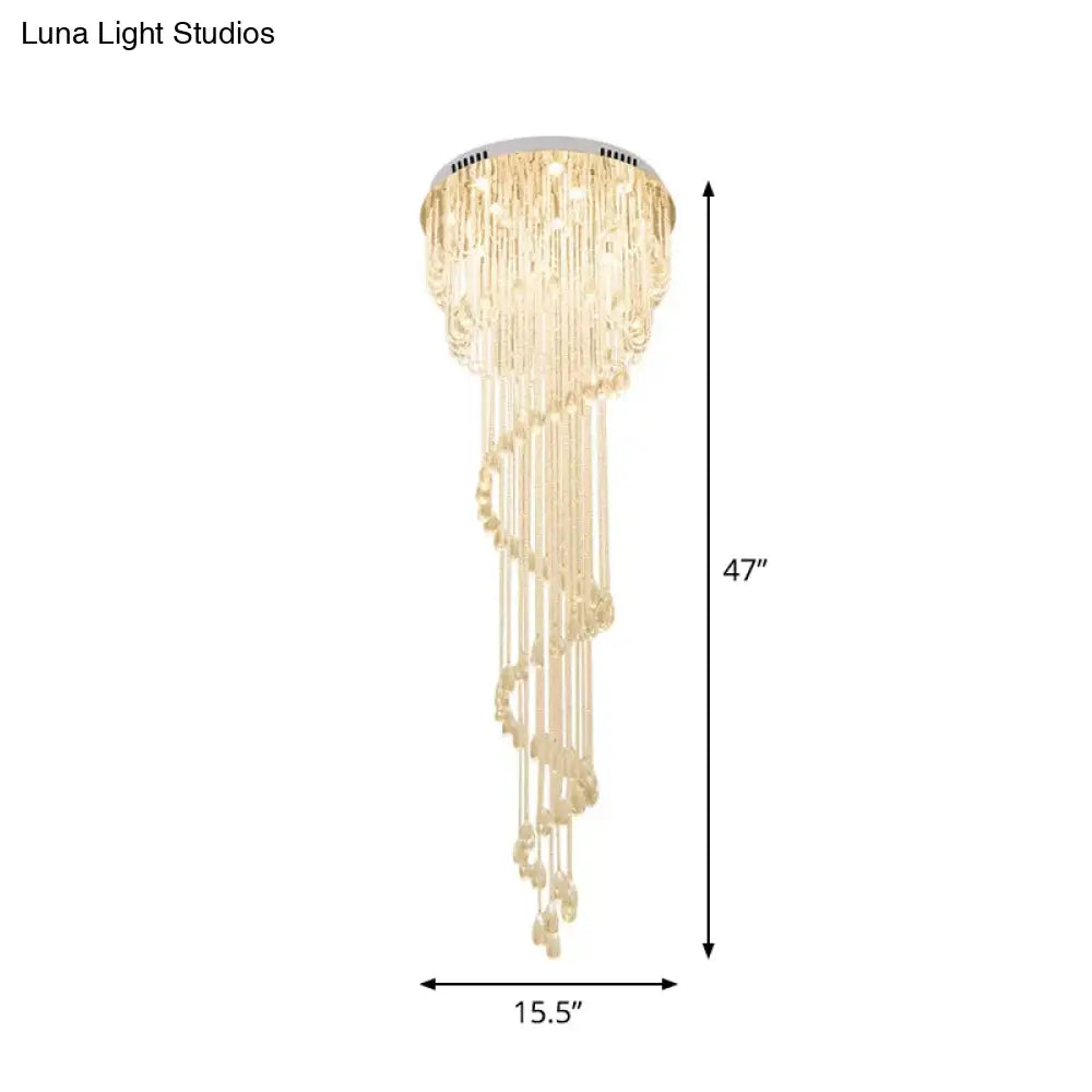 Modern Crystal Strand Stainless Steel Ceiling Flush Mount Light - Spiral Staircase Flushmount (4