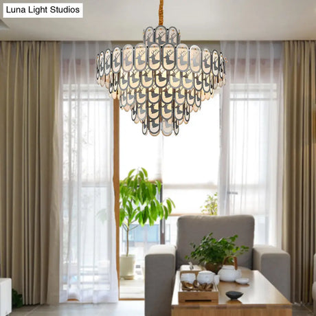 Modern Crystal Tiered Chandelier Pendant Light With Elk Pattern - 12/16 Lights Nickel Finish