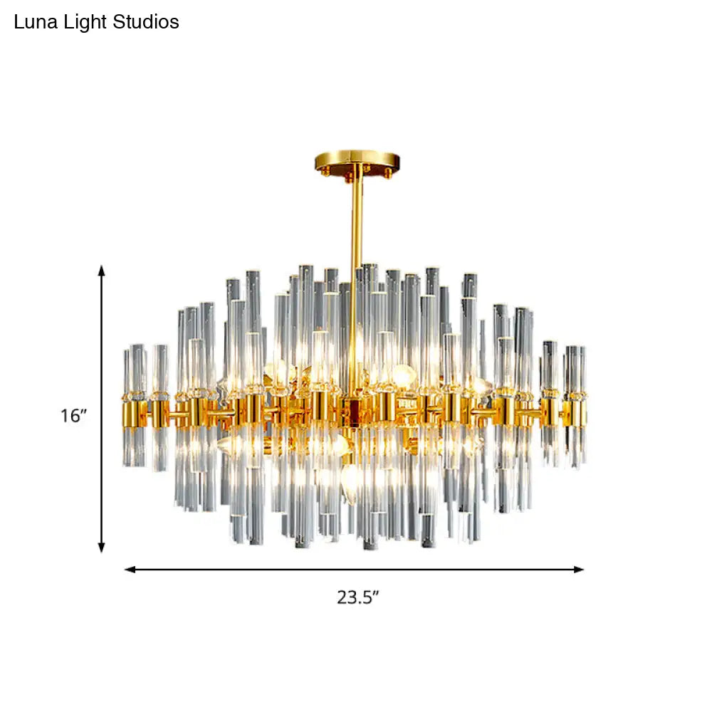 Modern Crystal Tube 5-Light Gold Oval Chandelier For Living Room