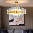 Modern Crystal Tube 5-Light Gold Oval Chandelier For Living Room