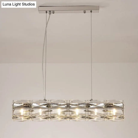 Modern Crystal Tube Island Light With 6/8 Bulb Suspension - Clear And Stylish