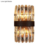 Modern Crystal Wall Sconce Light - Black Cylinder Block Fixture (2/4 Lights)