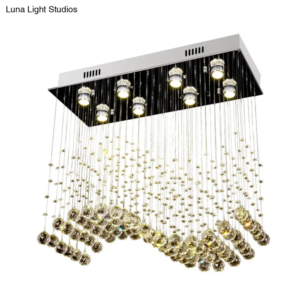 Modern Crystal Wavy Dining Room Ceiling Lamp - Flush Mount Stainless Steel Lighting Fixture (8