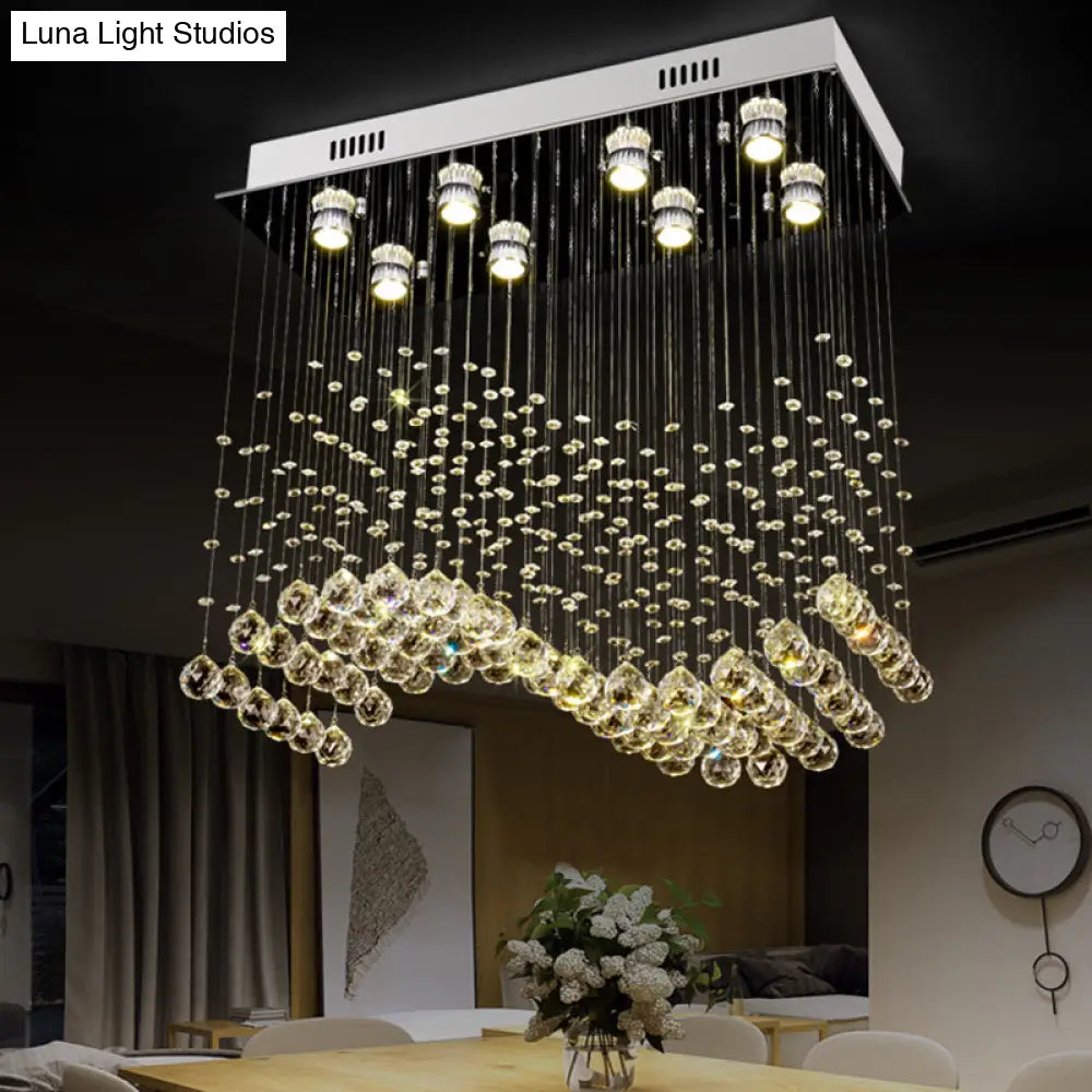 Modern Crystal Wavy Dining Room Ceiling Lamp - Flush Mount Stainless Steel Lighting Fixture (8