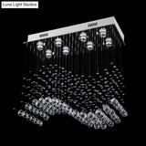 Modern Crystal Wavy Dining Room Ceiling Lamp - Flush Mount Stainless Steel Lighting Fixture (8