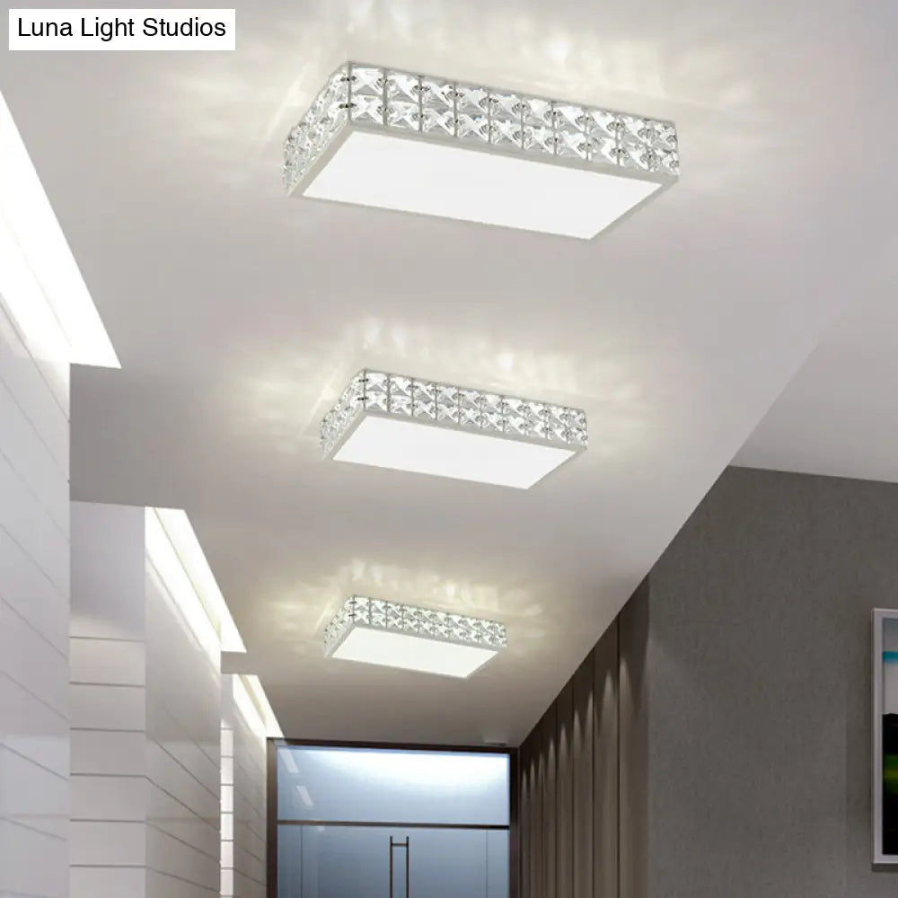 Modern Crystal White/Gold Led Flush Ceiling Light For Corridors - Simplicity Style