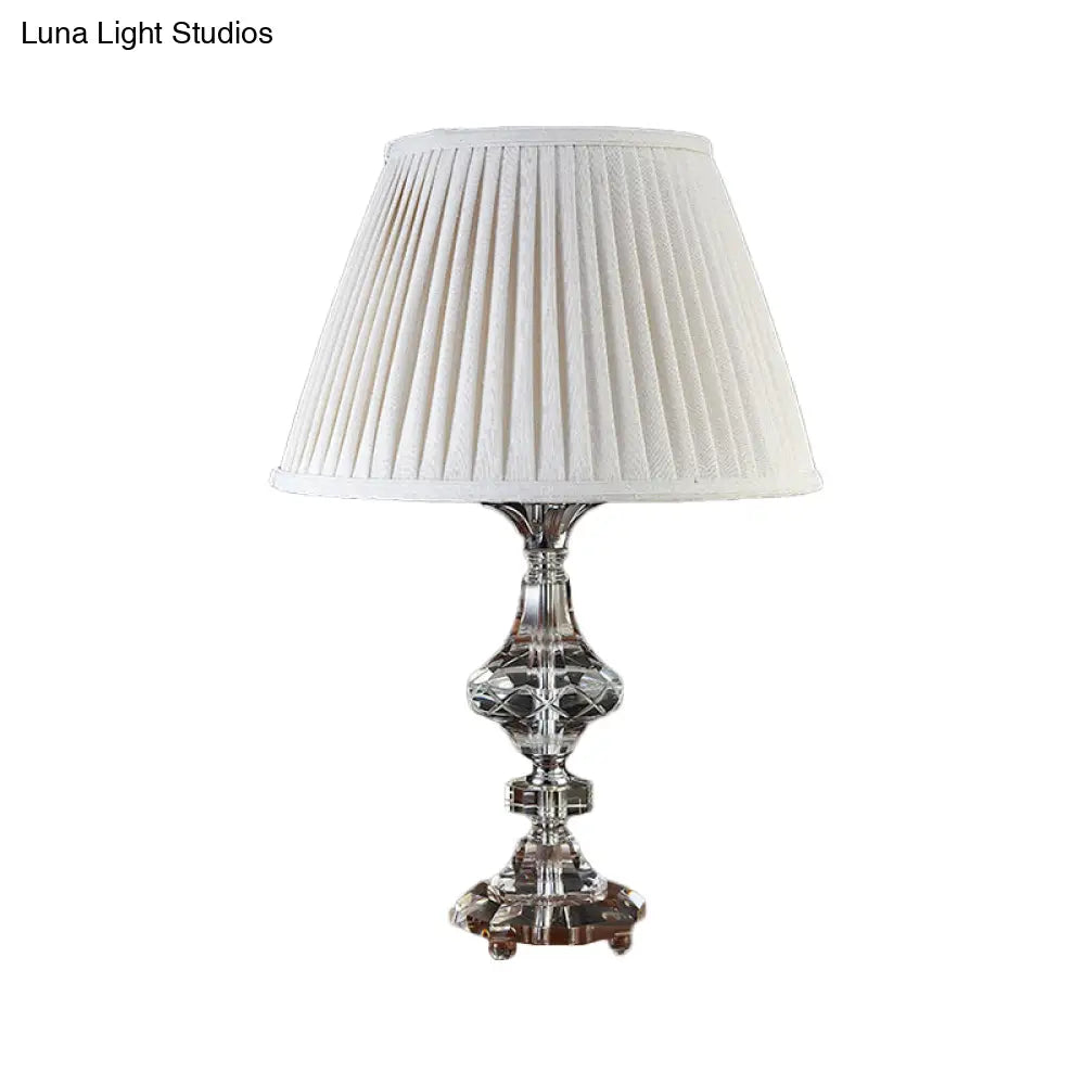Modern Crystalline Nightstand Lamp With Baluster Reading Light In White