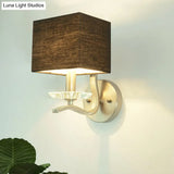 Modern Cube Bedside Wall Lamp - Fabric Single Light Sconce In Grey/Black With Crystal Accent