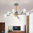Modern Cube Clear Crystal Chandelier With 8 Grey Wood Branch Lights
