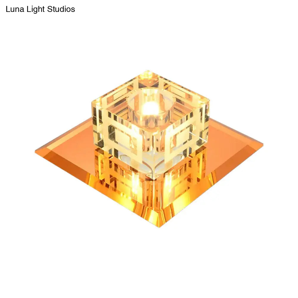 Modern Cube Crystal Led Ceiling Light In Chrome - Flushmount Porch Fixture