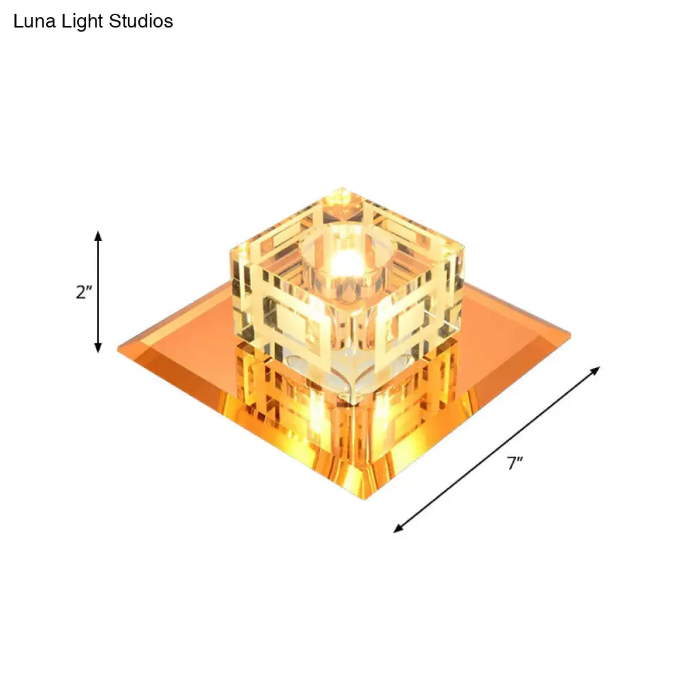Modern Cube Crystal Led Ceiling Light In Chrome - Flushmount Porch Fixture
