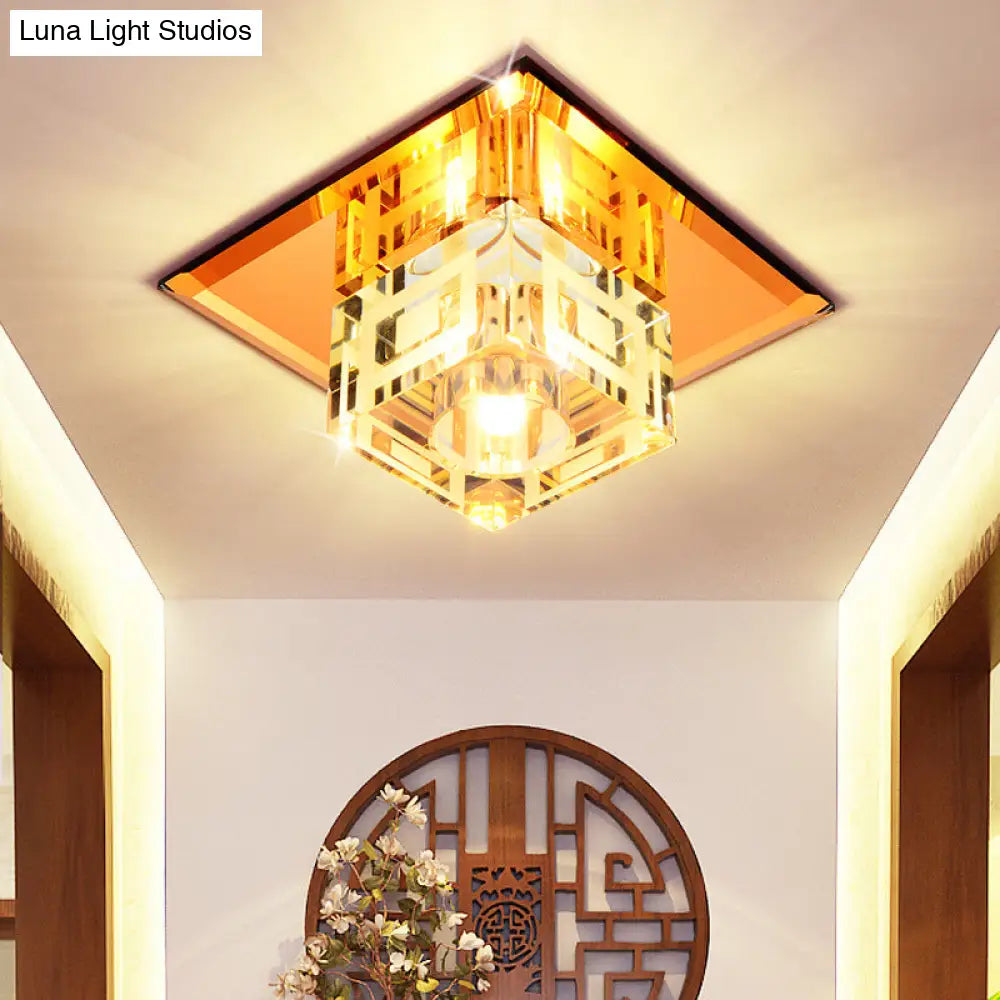 Modern Cube Crystal Led Ceiling Light In Chrome - Flushmount Porch Fixture