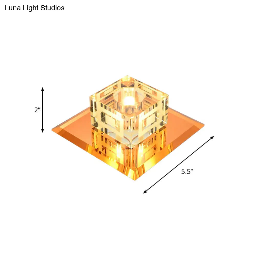 Modern Cube Crystal Led Ceiling Light In Chrome - Flushmount Porch Fixture