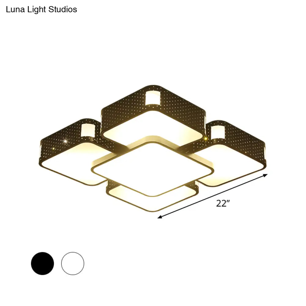 Modern Cube Flush Mount Lamp - 22’/38’/47’ Acrylic Led Ceiling Light In Black/White