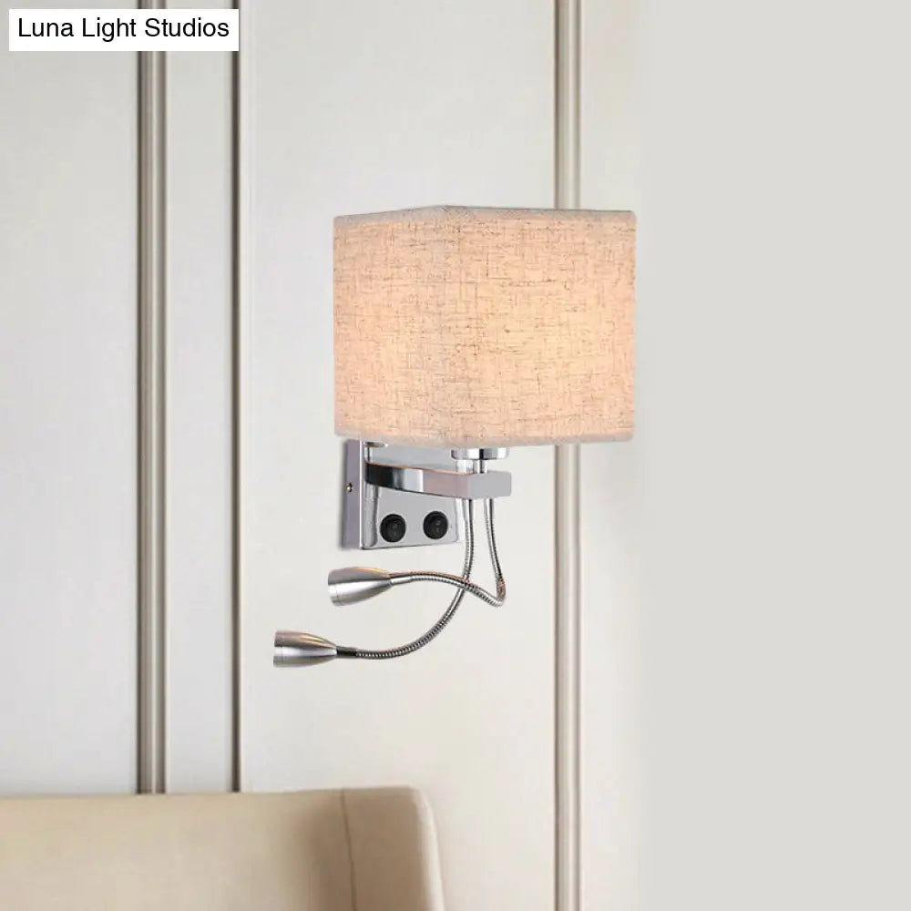 Modern Cube Wall Sconce With Fabric Shade- 1 Light Mount In White/Black/Beige