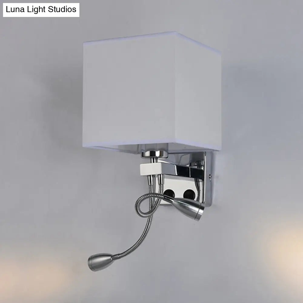 Modern Cube Wall Sconce With Fabric Shade- 1 Light Mount In White/Black/Beige