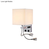 Modern Cube Wall Sconce With Fabric Shade- 1 Light Mount In White/Black/Beige