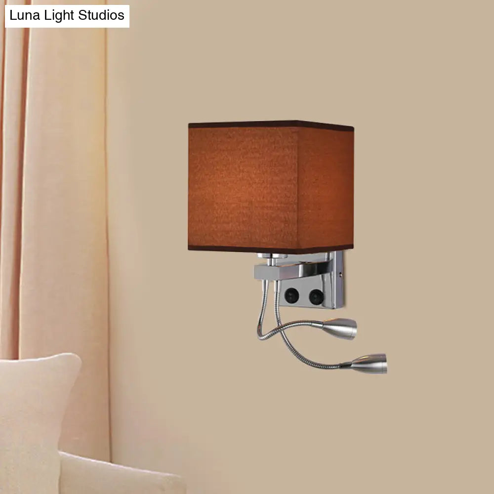 Modern Cube Wall Sconce With Fabric Shade- 1 Light Mount In White/Black/Beige