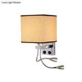 Modern Cube Wall Sconce With Fabric Shade- 1 Light Mount In White/Black/Beige