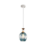 Modern Cup-Shaped Glass Pendant Light With Multi-Colored Dimples Blue