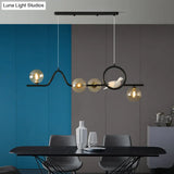 Modern Curve Island Ceiling Light With Glass Ball Shade For Dining Room