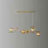 Modern Curve Island Ceiling Light With Glass Ball Shade For Dining Room 5 / Gold Amber