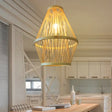 Modern Curved Bamboo Pendant Light Fixture For Dining Room - 1 Wood Hanging Lamp