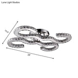 Modern Curved Ceiling Crystal And Metal Sconce Light In Chrome For Bedroom - Warm/White/3 Color