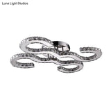 Modern Curved Ceiling Crystal And Metal Sconce Light In Chrome For Bedroom - Warm/White/3 Color