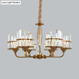 Modern Curved Chandelier With Faceted Crystal: Gold Finish 3/6-Light Pendant For Living Room