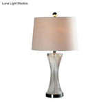 Modern Curved Clear Crystal Glass Night Light - White Fabric Nightstand Lamp