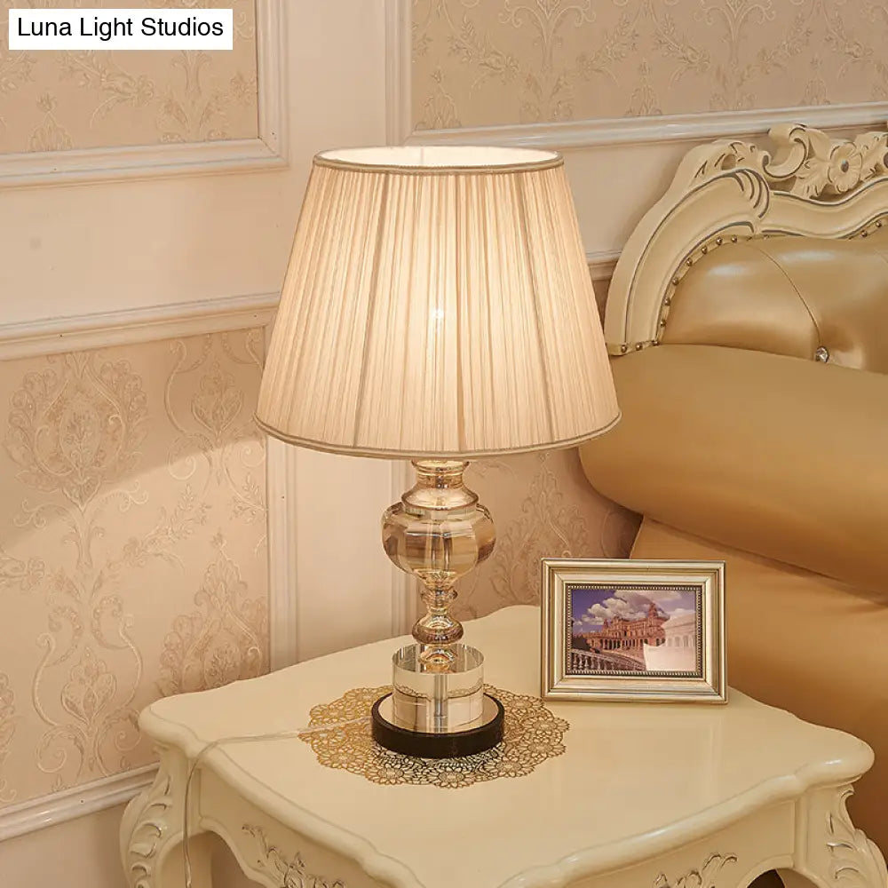 Modern Curved Crystal Task Lamp - Hand-Cut 1-Head 23/25 Length Beige Nightstand Light